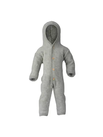 Engel Natur Hooded Overall With Buttons & Cuffs - Light Grey Mélange