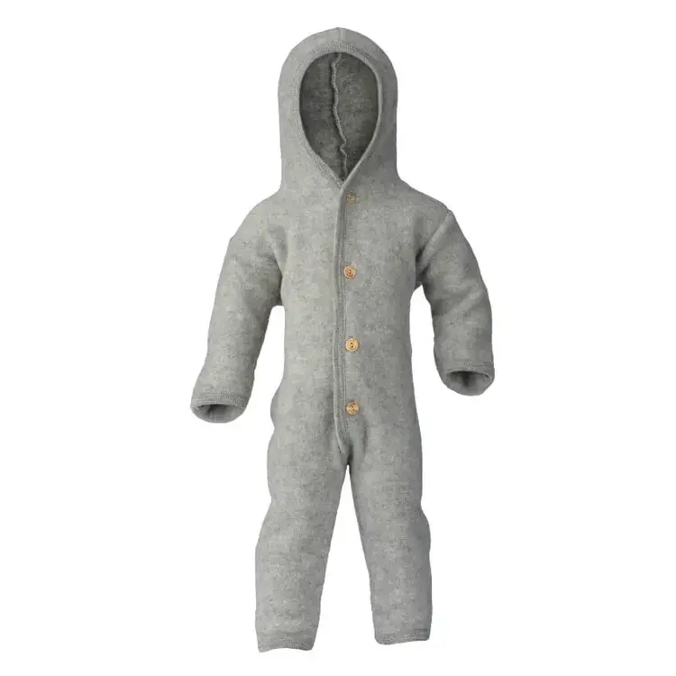 Engel Natur Hooded Overall With Buttons & Cuffs - Light Grey Mélange