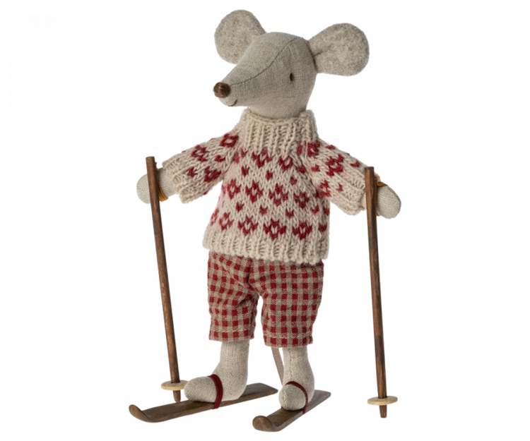 Maileg Winter Mouse With Ski Set, Mum