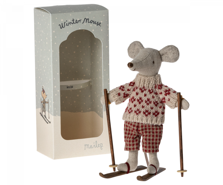 Maileg Winter Mouse With Ski Set, Mum