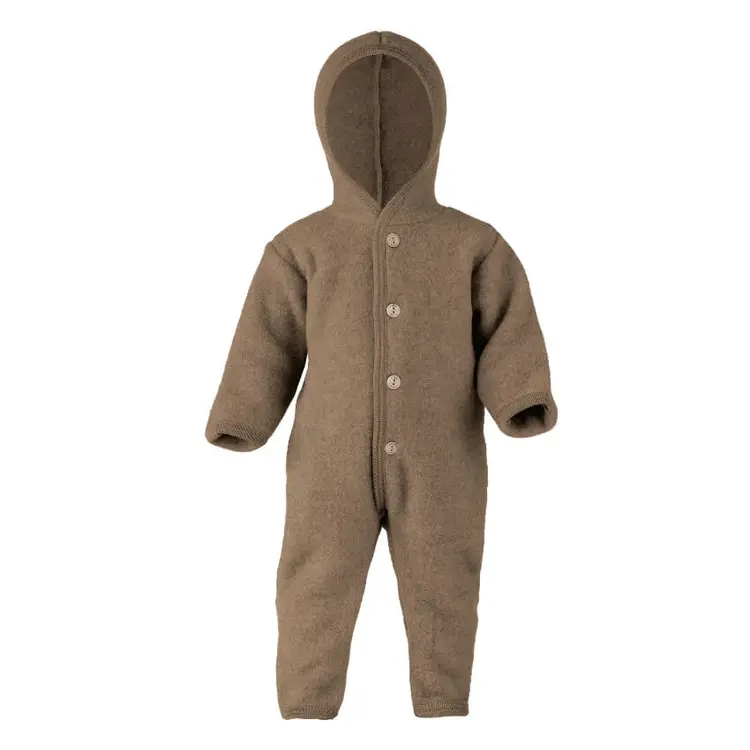 Engel Natur Hooded Overall With Buttons & Cuffs - Walnut Mélange