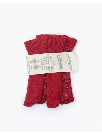 Minikane Poppen Collants - Rouge Carmin Uni/ Paillettes