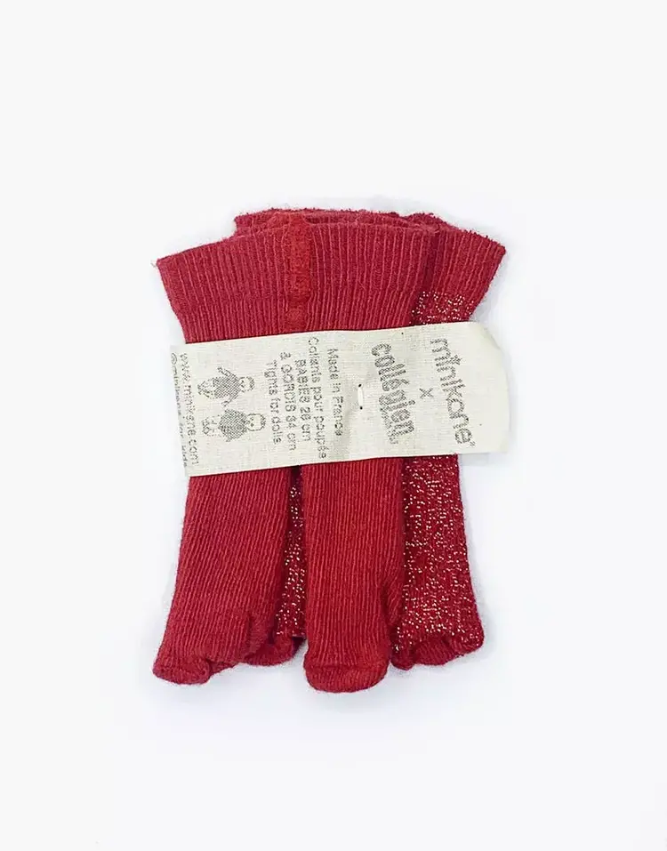 Minikane Poppen Collants - Rouge Carmin Uni/ Paillettes