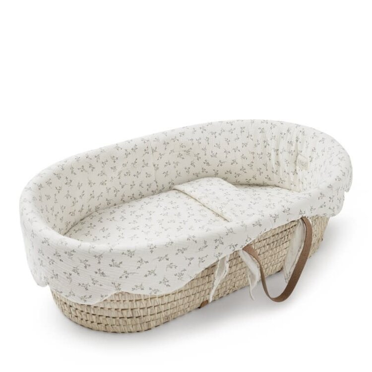 Babyshower Little Cloud Moses Basket Linen Set - Olive Bloom
