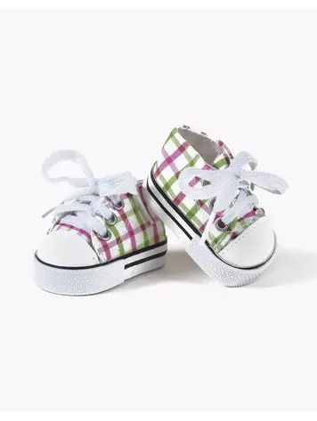 Minikane Poppen Sneakers - Komvers Blanc Carreaux Rose/Vert