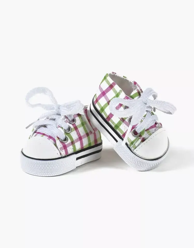 Minikane Doll Sneakers - Komvers Blanc Carreaux Rose/Vert