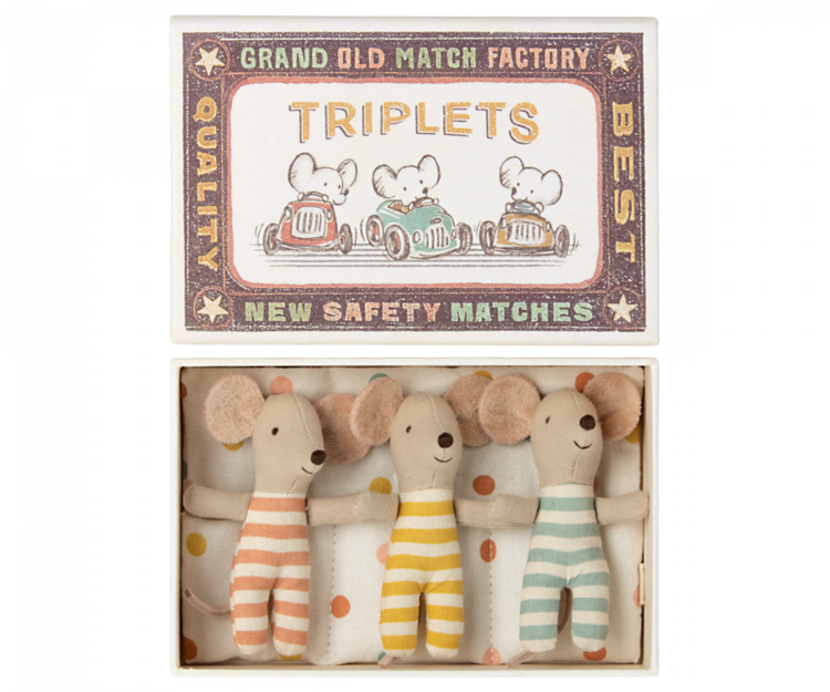 Maileg Triplets, Baby Mice In Matchbox
