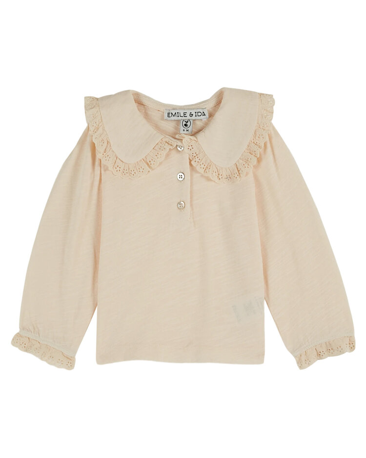 Emile et ida Blouse Jersey Flamme Brodee - Creme