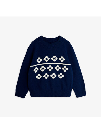 Mini Rodini Flowers Knitted Wool Sweater - Blue