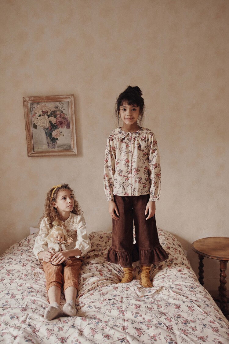 Emile et ida Pantalon Velours Bas Volant - Cacao