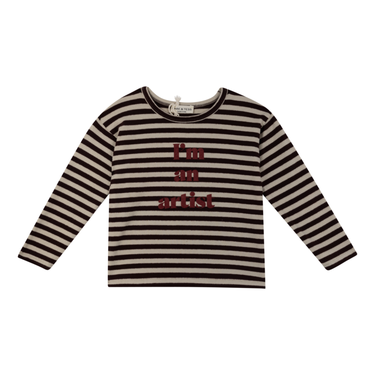 Babe & Tess Artist T-shirt Warm Jersey Stripes Nat/Burgundi