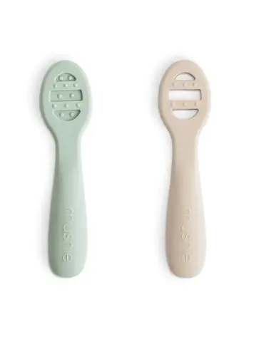 Mushie First Feeding Baby Spoon - Cambridge Blue / Shifting Sand