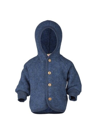 Engel Natur Hooded Jacket With Wooden Buttons - Blue Mélange