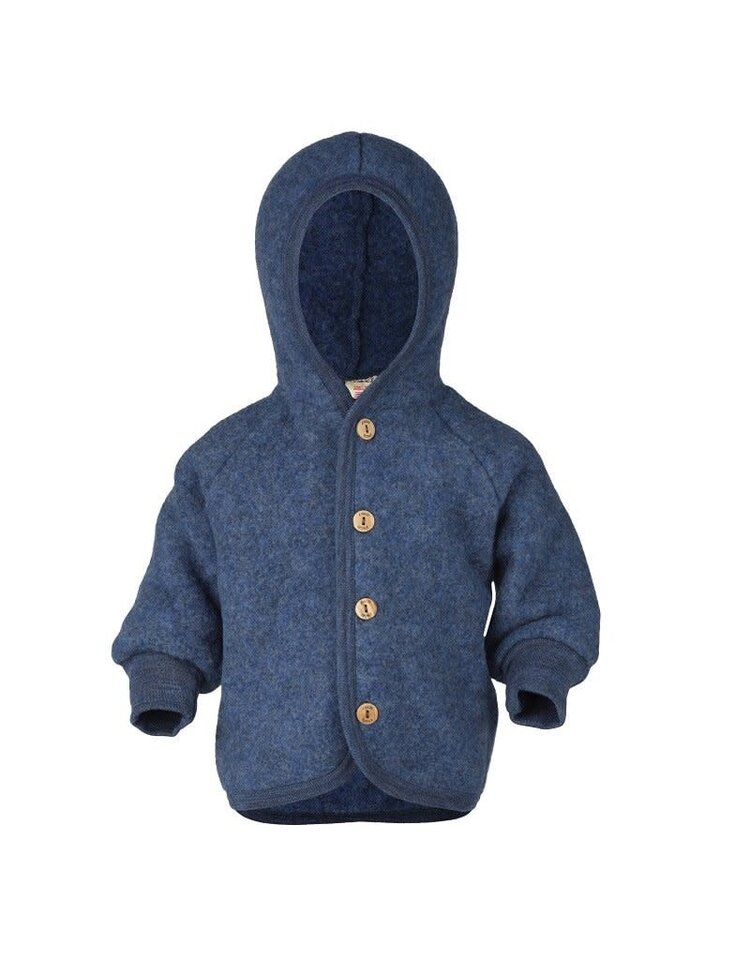 Engel Natur Hooded Jacket With Wooden Buttons - Blue Mélange