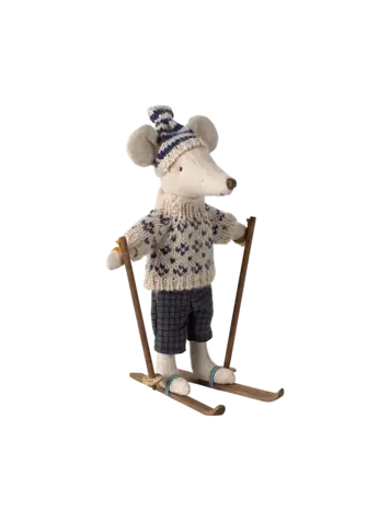 Maileg Winter Mouse With Ski Set, Dad - Blue