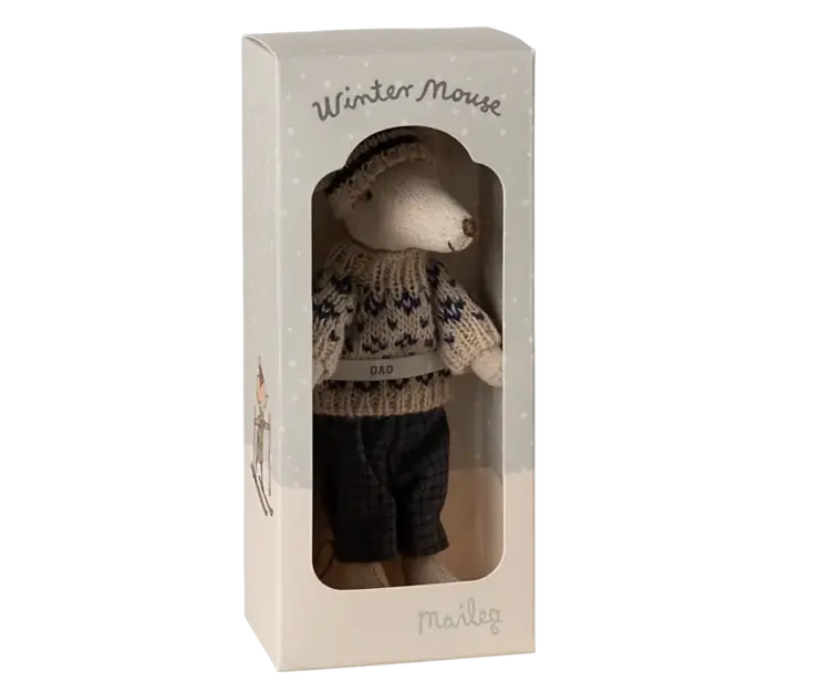 Maileg Winter Mouse With Ski Set, Dad - Blue