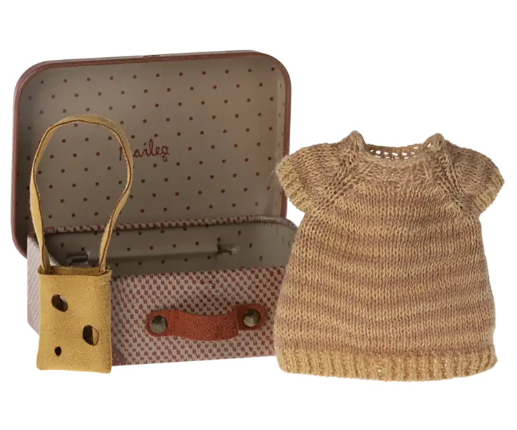 Maileg Knitted Dress And Bag In Suitcase, Big Sister Mouse