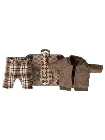 Maileg Jacket, Pants And Tie In Suitcase, Grandpa Mouse