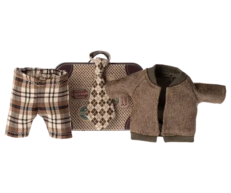 Maileg Jacket, Pants And Tie In Suitcase, Grandpa Mouse