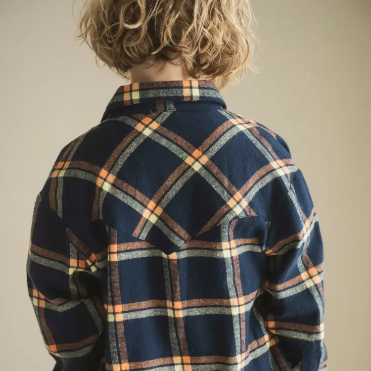 Jenest Scott Hemd - Navy Blue, Autumn Orange, Light Yellow Check