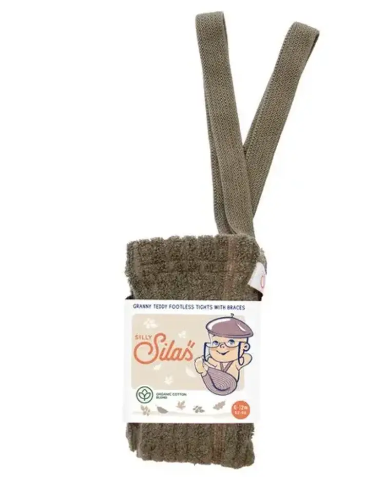 Silas Granny Teddy Footless Cotton Tights - Seaweed Brown