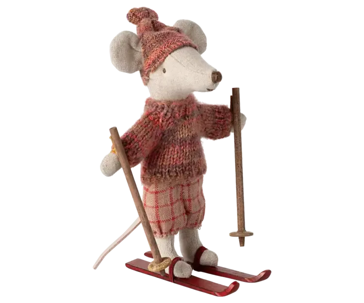 Maileg Winter mouse with ski set, Big sister - Rose