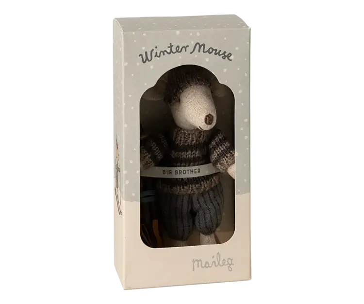 Maileg Winter mouse with ski set, Big brother - Grey