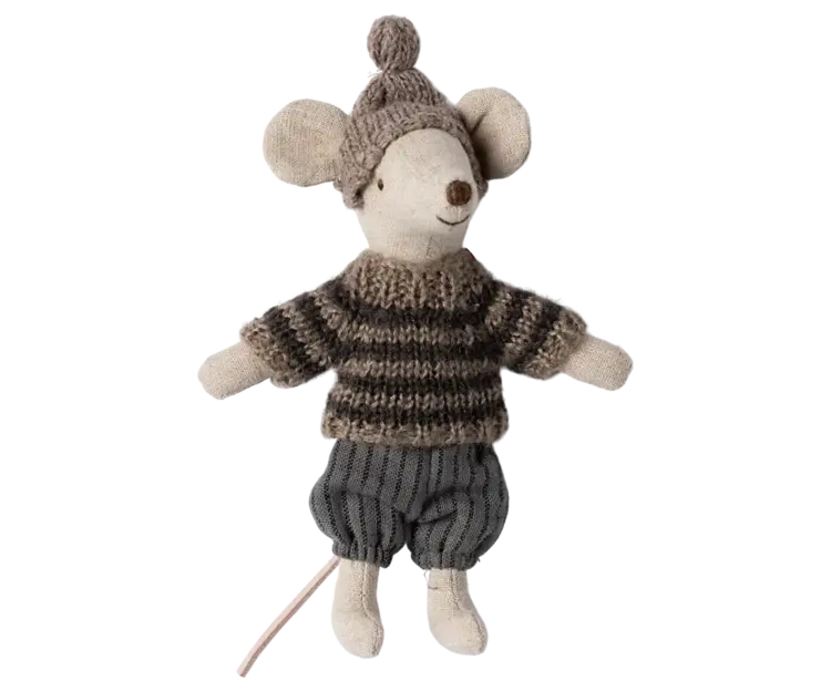Maileg Winter mouse with ski set, Big brother - Grey