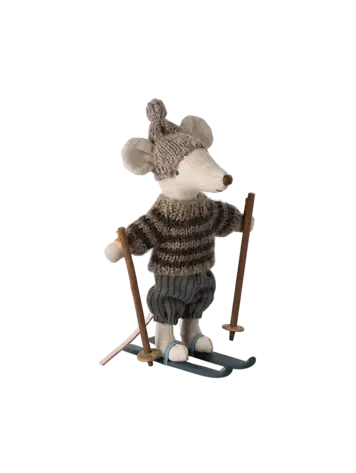 Maileg Winter mouse with ski set, Big brother - Grey