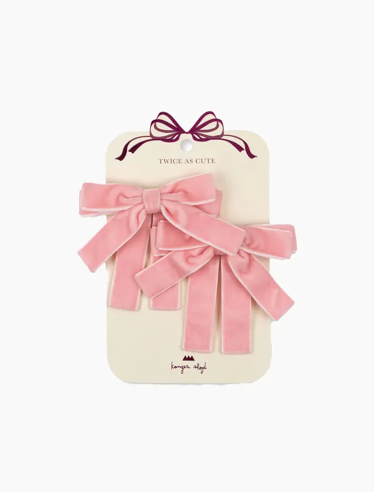 Konges Sløjd 2 Pack Velvet Double Bow Hair Clips - Peony Pink