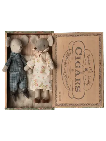 Maileg Grandma And Grandpa Mice In Cigarbox