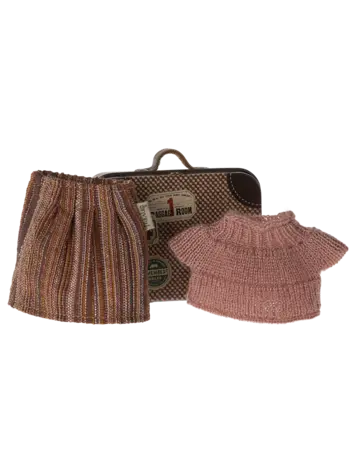 Maileg Knitted Blouse And Skirt In Suitcase, Grandma Mouse