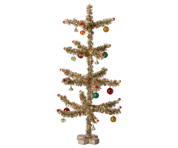 Maileg Christmas tree, Gold - Red and green decoration