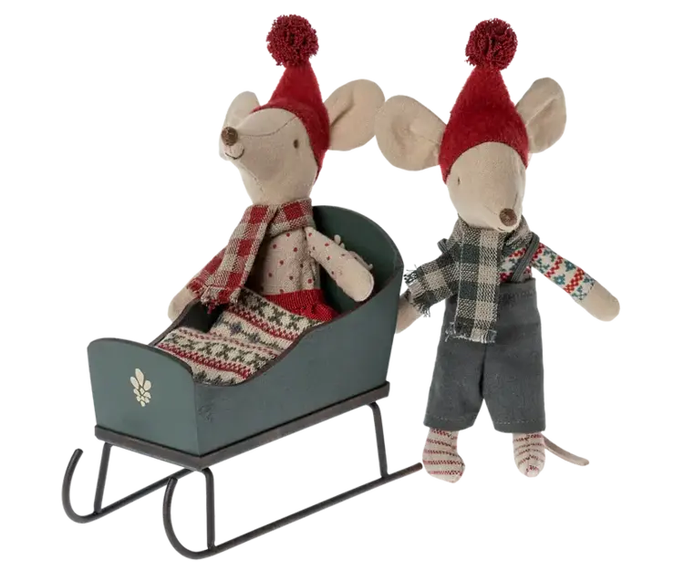 Maileg Sleigh, Mouse - Green