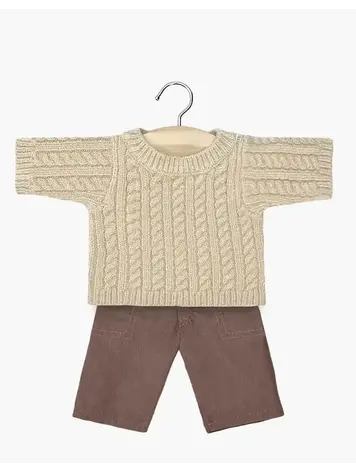 Minikane Doll Set Julian With Beige Knitted Cable Sweater & Chestnut Pants