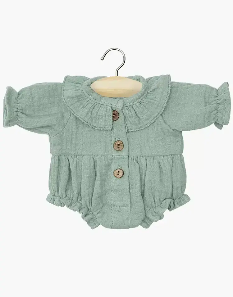 Minikane Leonore Romper In Baltic Green Cotton Gauze