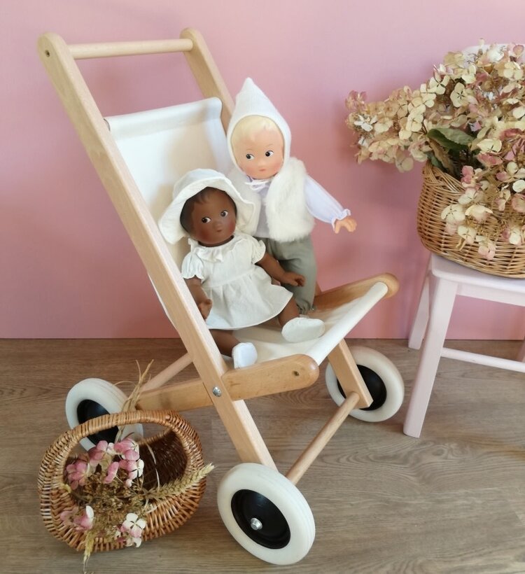 Egmont Toys Wooden Doll Buggy With Natural Fabric