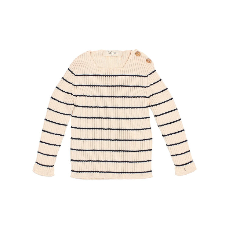 Buho Rib Knit Jumper - Ecru/Navy