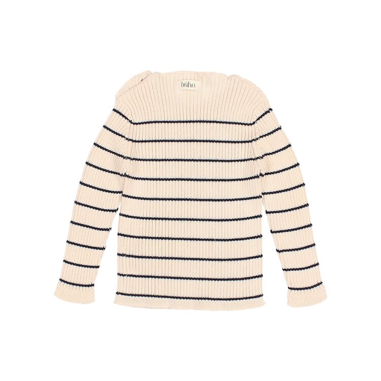 Buho Rib Knit Jumper - Ecru/Navy