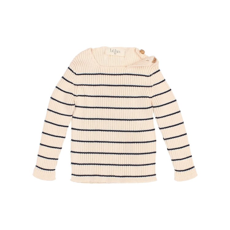 Buho Rib Knit Jumper - Ecru/Navy