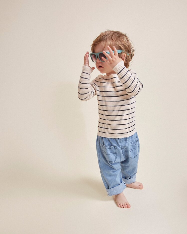 Buho Rib Knit Jumper - Ecru/Navy