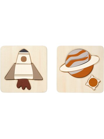 Space shuttle & Planet Puzzle - 2 Pack - Wood