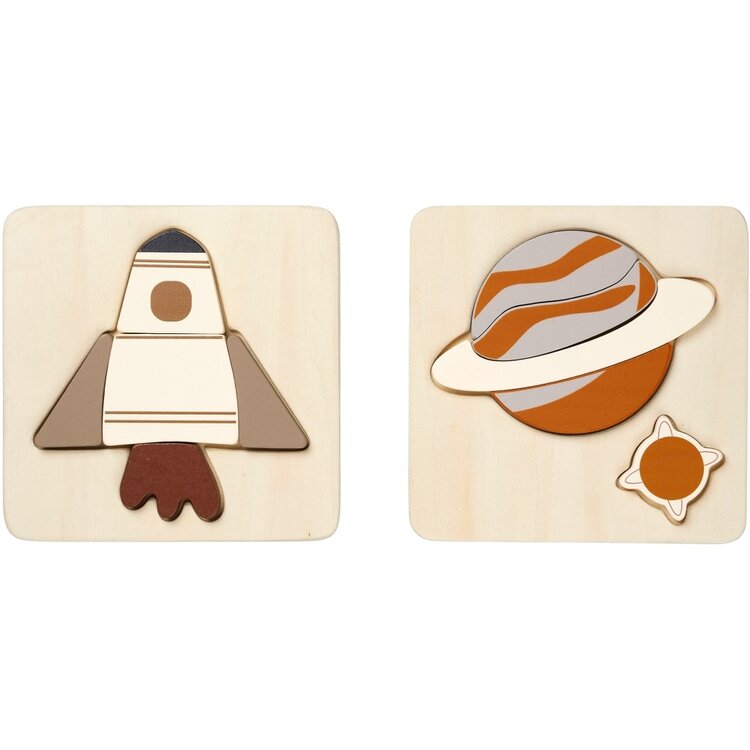 Space shuttle & Planet Puzzle - 2 Pack - Wood