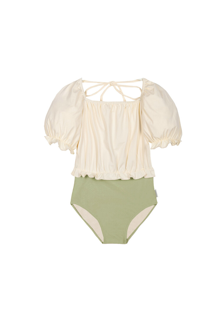 Mipounet Elisa Block Color Swimsuit - Ecru/Green
