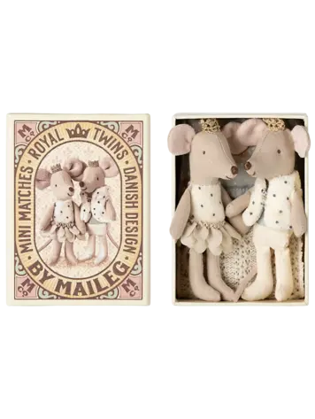 Maileg Royal Twin Mice, Little Sister And Brother In Matchbox