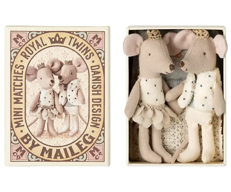 Maileg Royal Twin Mice, Little Sister And Brother In Matchbox