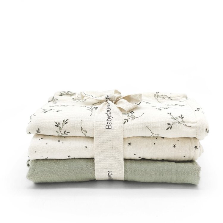 Babyshower 3 Mini Swaddle Set - Olive Bloom