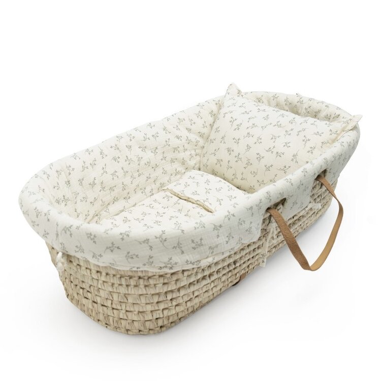 Babyshower Classic Moses basket Linen Set - Olive Bloom