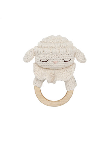 Patti Oslo Lamb The Teething Ring - Ecru/Cream With Bell