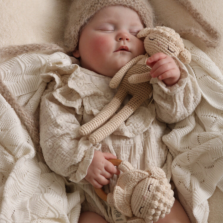 Patti Oslo Lamb The Teething Ring - Ecru/Cream With Bell